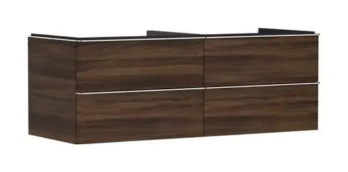 Hansgrohe Waschtischunterschrank aus dunklem Holz mit vier Schubkästen, geeignet für eine Konsolenkonstruktion. Schlichte, funktionale Gestaltung für Badezimmer.